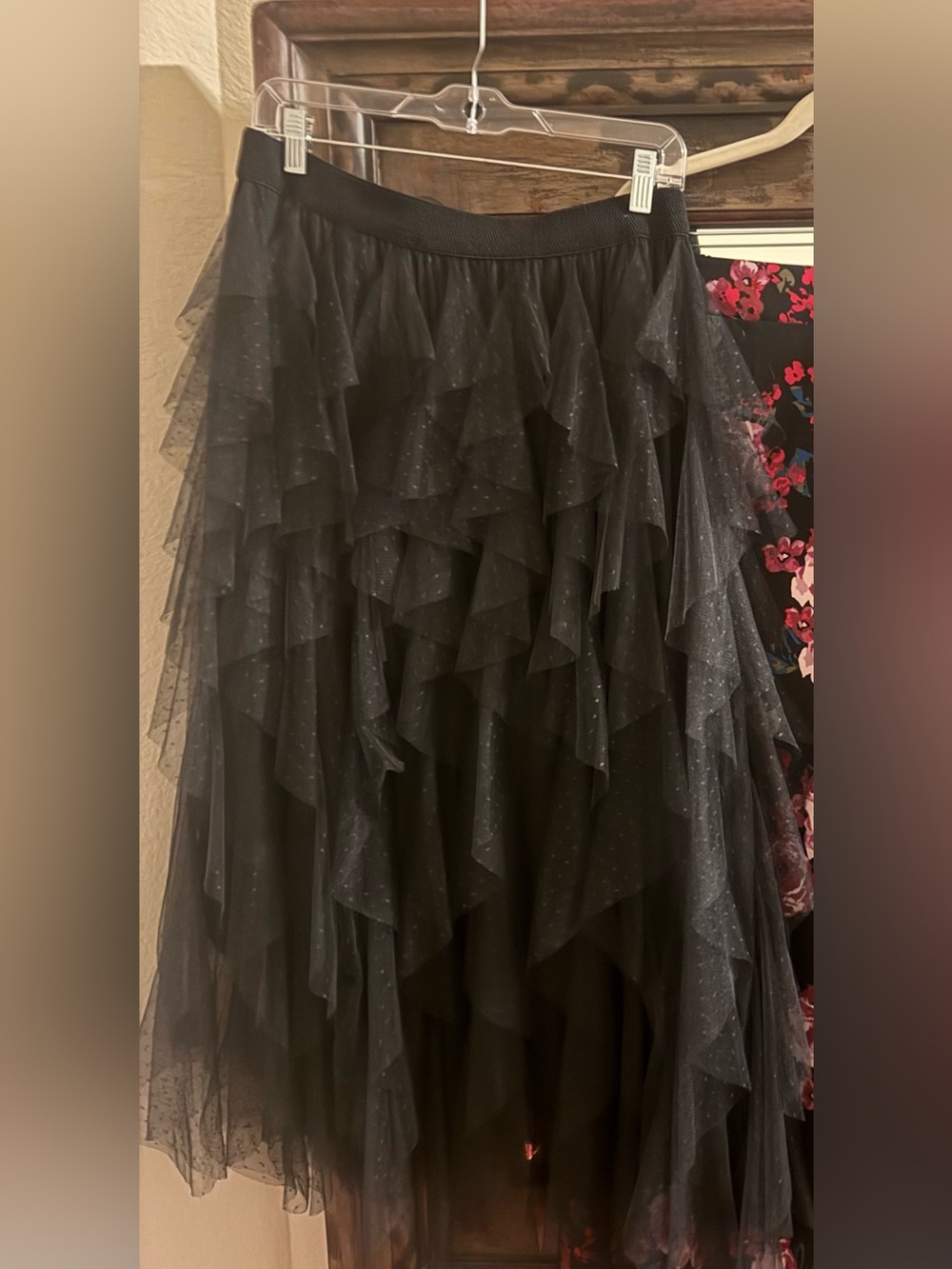 Anthropologie Cheri Black Layered Tulle Ruffle Skirt, 1X